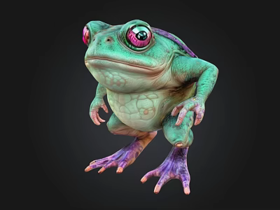 Vibrant Green Frog with Red Eyes Purple Feet and Textured Skin 3D Render 3d model