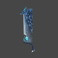 Fantasy Magical Weapon with Blue Feather Design and Glowing Crystal Core