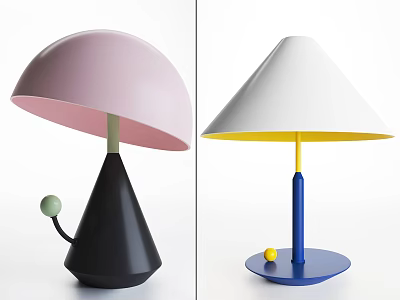 Modern Table Lamps With Pink White Shades Black Blue Bases And Colorful Ball Accents 3d model