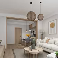 Modern Living Dining Room Interior With Sofa Coffee Table Wall Art Plants And Pendant Lights