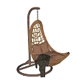 Woven Rattan Hanging Chair With Metal Stand Soft Cushions And Plaid Blanket