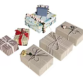 Decorative Gift Box Set With Plaid Striped Designs And Bowknot Decorations 3d model