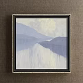 Tranquil Landscape Painting With Cloudy Sky Mountain Range Calm River And Green Grassland