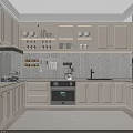 Modern Kitchen Interior Featuring White Cabinets Lighted Shelves Countertop And Mosaic Backsplash 3d model