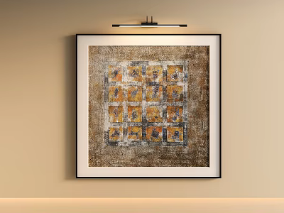 Framed Abstract Painting Hanging On Beige Wall With Warm Tones Geometric Patterns 3d model