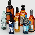 Colorful Liquor Bottles and Wine Glasses with Labels and Various Shapes