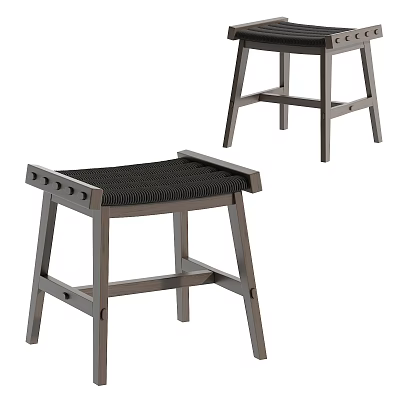 Modern Industrial Stool With Metal Frame And Woven Black Seat Design 3d model