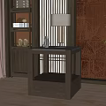Modern Side Table With Table Lamp And Bookshelf By Decorative Wall 3d model