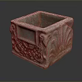 Animal Carvings Decorate Square Stone Container With Intricate Patterns 3d model