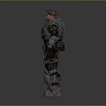 Game Movie Character in Blue Mechanical Armor with Brown Combat Gear and Detailed Design