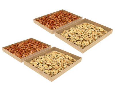 Dried Food Slices in Wooden Trays with Various Natural Types and Colors 3d model