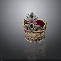 Ornate Crown Decorative Home Accessory Adorned with Diamonds Red Green Gemstones