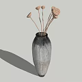 Gray and Black Gradient Vase with Dried Lotus Pods and Flowers Arrangement