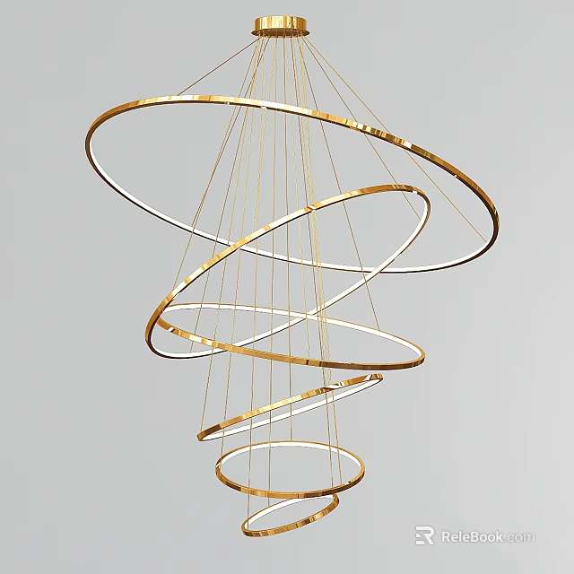 Golden Circular Rings Spiral Modern Chandelier With Minimalist Design For Contemporary Interior 3d model 