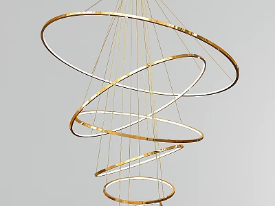 Golden Circular Rings Spiral Modern Chandelier With Minimalist Design For Contemporary Interior 3d model