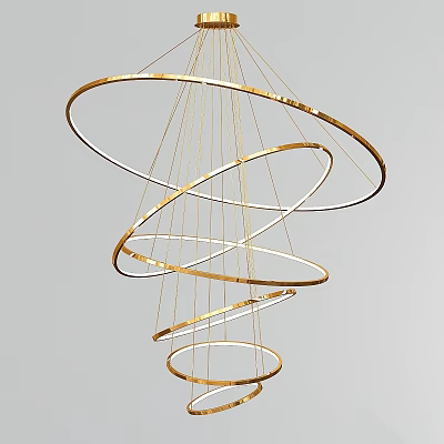 Golden Circular Rings Spiral Modern Chandelier With Minimalist Design For Contemporary Interior 3d model