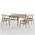 Minimalist Wooden Dining Table And Chairs Set With Curved Backrests And Rectangular Tabletop 3d model