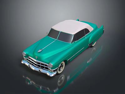 Classic Green Convertible Car With White Top And Chrome Vintage Design Details 3d model
