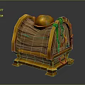 Ornate Vintage Wooden Treasure Chest With Golden Helmet And Green Vines