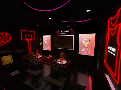Basketball Themed KTV Room With Red Neon Lights Large Screens And Comfortable Seats 3d model