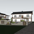Rural Self built House With Two Story White Exterior Black Roof And Stone Wall