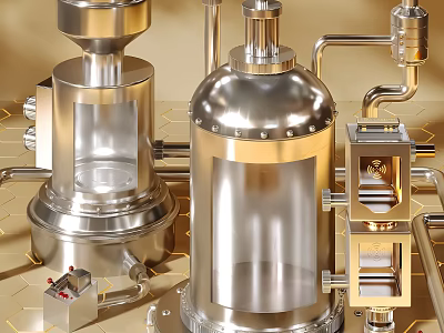 Stainless Steel Industrial Reactors Pipes And Valves In Laboratory Equipment System 3d model