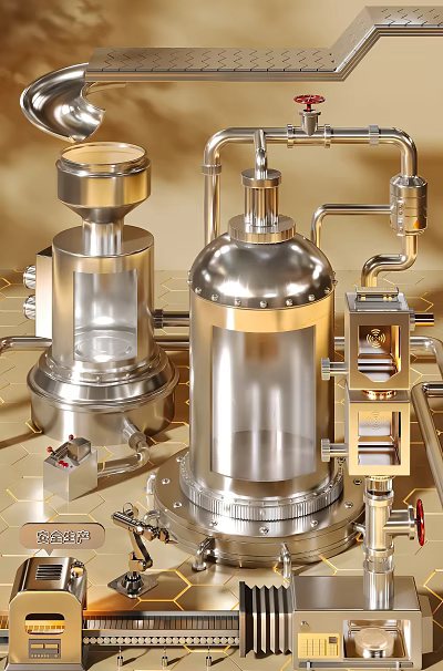 Stainless Steel Industrial Reactors Pipes And Valves In Laboratory Equipment System 3d model