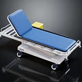 Medical Stretcher With Blue Mattress White Frame Yellow Block And Wheels For Hospital Use