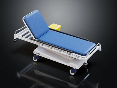 Medical Stretcher With Blue Mattress White Frame Yellow Block And Wheels For Hospital Use 3d model