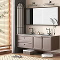 Modern Bathroom Vanity Cabinet With Double Sink Mirror Above And Wooden Storage Drawers