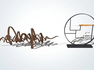 Artistic Modern Decorative Ornament Combination With Abstract Metal Curves And Circular Frame 3d model