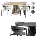 Modern Dining Table Set With Striped Wooden Base And Upholstered Chairs
