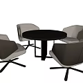 Modern Dining Set with Round Black Table and Four Gray Upholstered Chairs 3d model