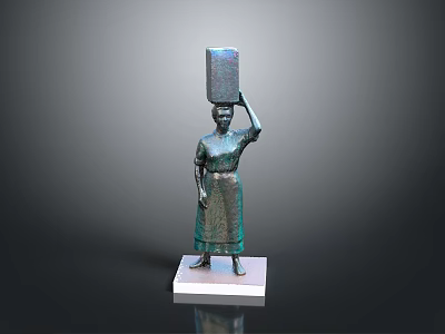 Woman Statue Standing With Square Object Balanced On Head On White Base 3d model