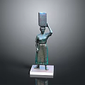 Woman Statue Standing With Square Object Balanced On Head On White Base