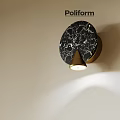 Modern Poliform Round Wall Lamp with Black Marble and Golden Base Elegant Design Warm Lighting