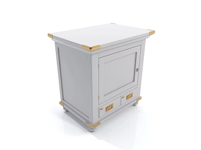 Elegant Modern White Bedside Table With Gold Accents Cabinet And Drawer 3d model