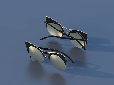 Stylish Retro Cat Eye Sunglasses With Black Frames And Light Colored Lenses 3d model