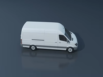 White Cargo Van 3D Model With Dark Background And Clear Reflection 3d model