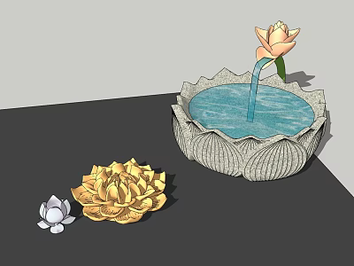 Garden Ornament Lotus Shaped Fountain With Water Orange Golden White Lotus Flowers 3d model