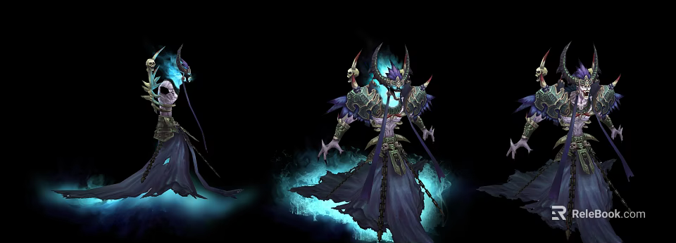 Game and Movie Character With Skeleton Head Ornate Armor Long Robe and Blue Aura 3d model 