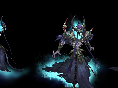 Game and Movie Character With Skeleton Head Ornate Armor Long Robe and Blue Aura 3d model