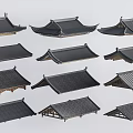 Various Traditional Roof Structures With Black Tiles And Wooden Frames