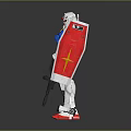 Gundam Model With White Blue Red Yellow Colors Shield Gun Standing Pose Gray Background