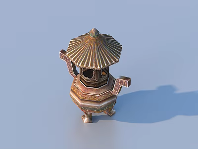 Traditional Household Decorative Item With Classical Design Umbrella Shaped Lid And Three Legged Base 3d model