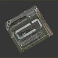 Cartoon Scene Aerial View of Building Complex with Parking Lots Green Areas and Roads