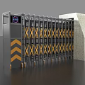 Automatic Retractable Security Gate With Yellow X Pattern And Control Panel