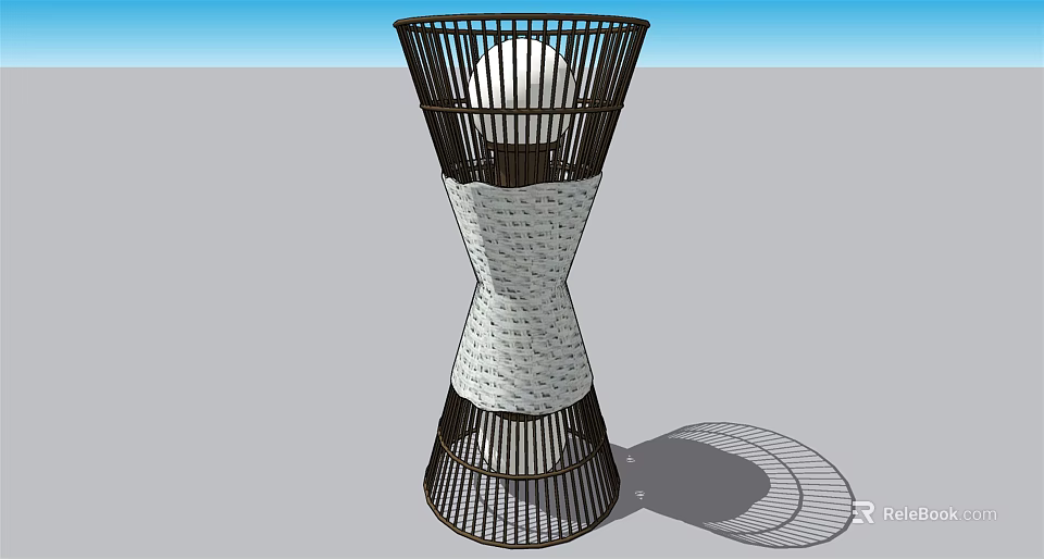 Modern Floor Lamp With Black Woven Frame And White Patterned Middle Design 3d model 