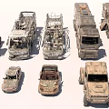 Abandoned Rusty Weathered Old Vehicles Including Trucks Cars And SUVs In Post Apocalyptic Style