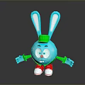 Cartoon Turquoise Rabbit with Large Ears Green Cap Red Shoes Cheerful Expression And Outstretched Arms